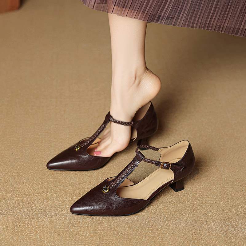 French Retro Camellia-Embellished Ballet Flats With Stiletto Heels