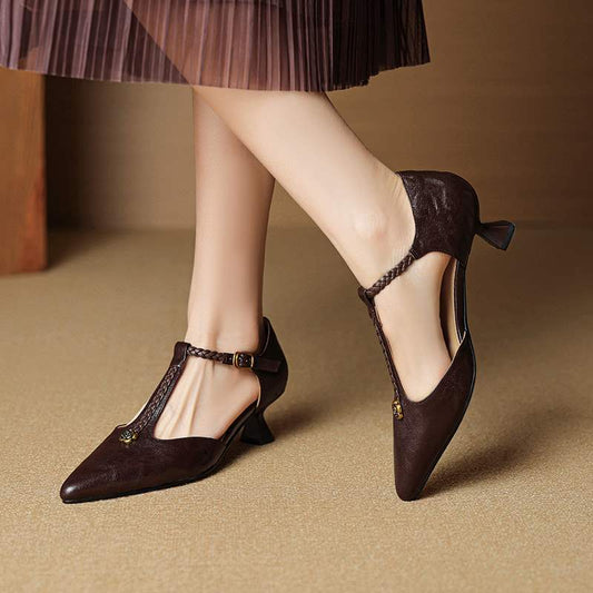 French Retro Camellia-Embellished Ballet Flats With Stiletto Heels